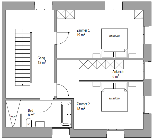 Grundriss Haus 1, 1. Obergeschoss