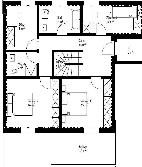 Grundriss Haus 3, 1. Obergeschoss